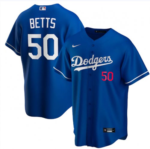 Custom Youth Los Angeles Dodgers 50 Betts Blue Game 2021 Nike MLB Jerseys
